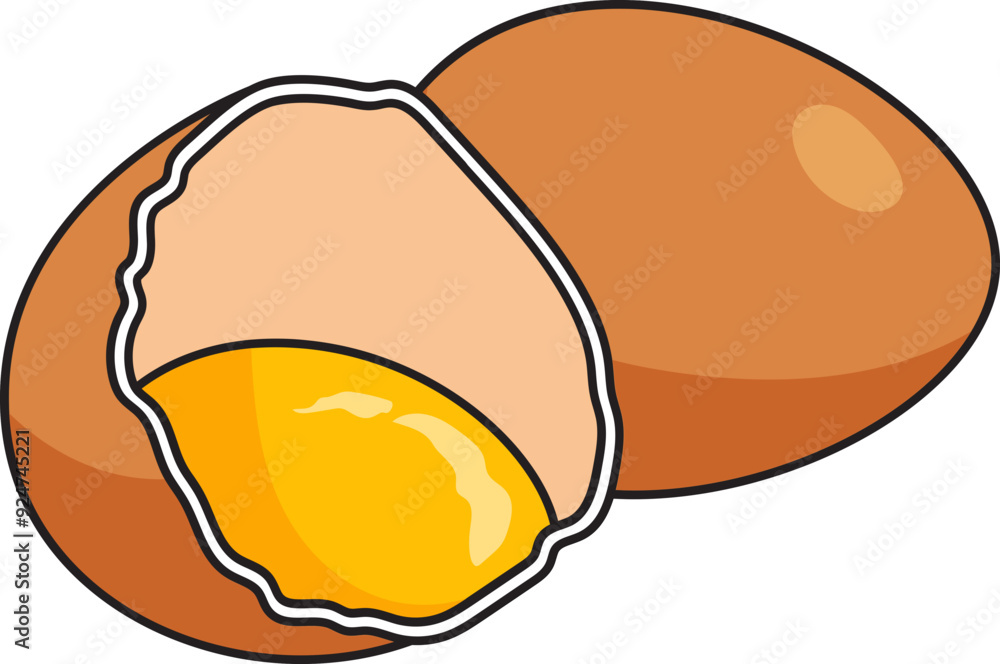 Brown Egg and Half-Cracked Egg Yolk Illustration Brown Egg and Half-Cracked Egg Yolk Illustration