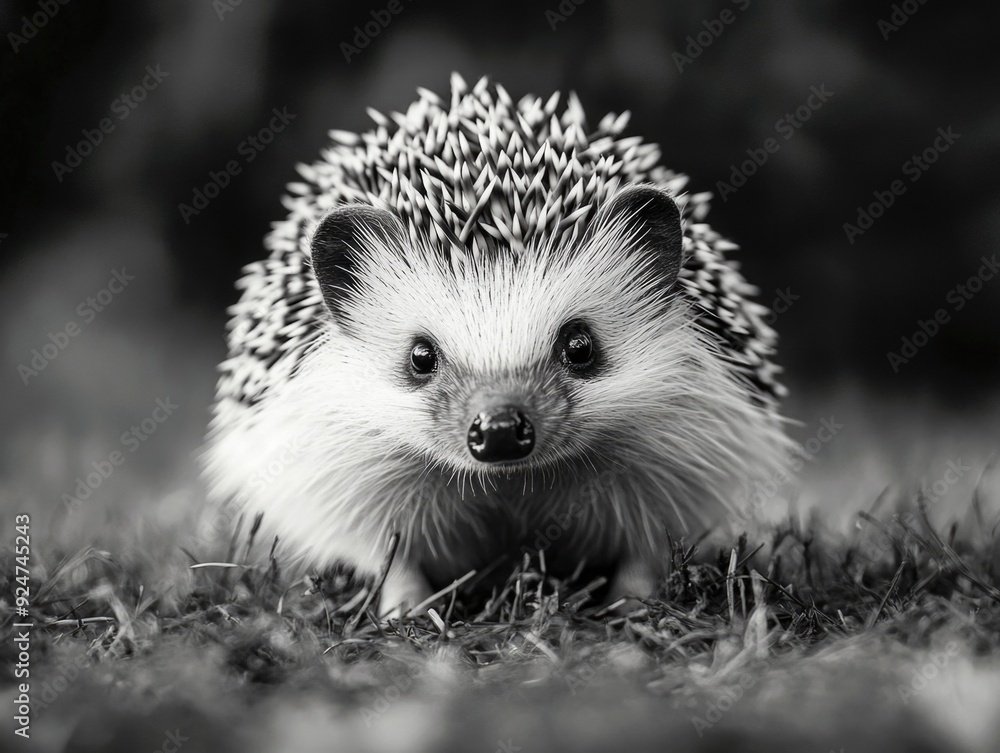 Fototapeta premium Cute Fluffy Hedgehog Peering Out of Grass