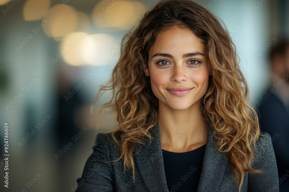 Fototapeta premium Businesswoman in professional attire, positive expressions in an office setting