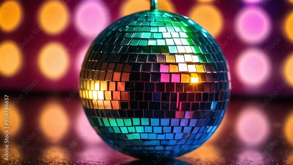 Obraz premium vibrant disco ball with blurred dance floor lights