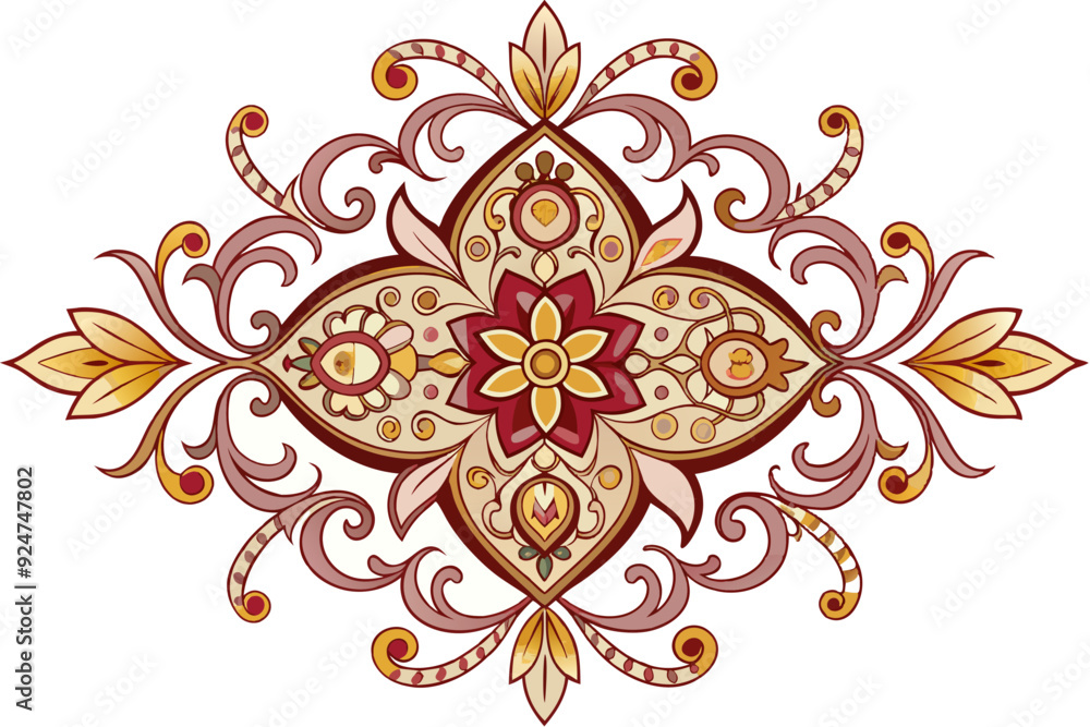 Fototapeta premium Ornate Floral Design with Red and Yellow Flowers