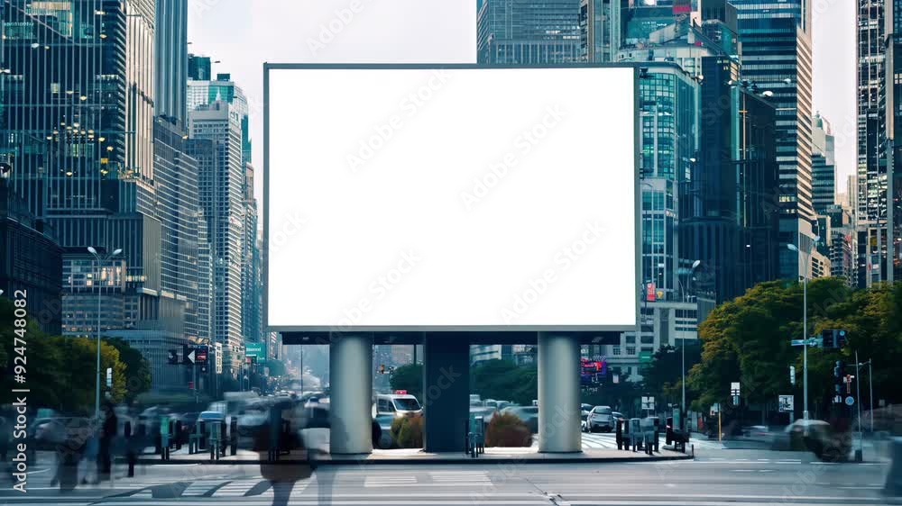 Clear white billboard mockup outdoor. Advertising clean poster on modern city street for advertisement time lapse. With clipping path on screen. Mock up for ad timelapse. Blank empty space for image. Clear white billboard mockup outdoor. Advertising clean poster on modern city street for advertisement time lapse. With clipping path on screen. Mock up for ad timelapse. Blank empty space for image.