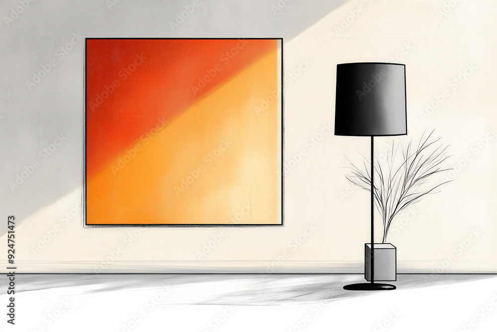 Modern Interior with Abstract Painting and Floor Lamp
