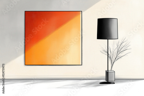 Obraz na płótnie Modern Interior with Abstract Painting and Floor Lamp w salonie