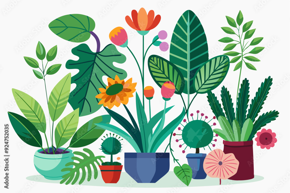 Naklejka premium A Collection of Potted Plants and Flowers with Colorful Blooms