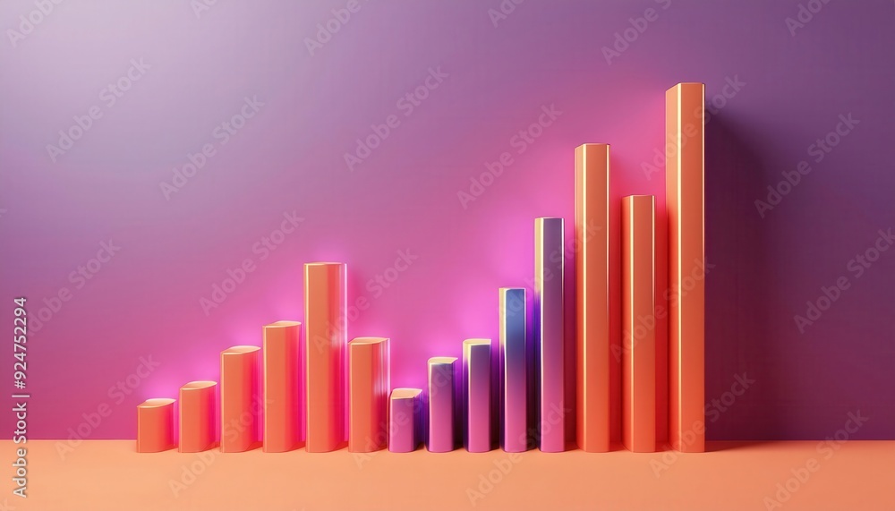 Colorful bar graph with a modern design, showcasing growth and progress on a vibrant background. Colorful bar graph with a modern design, showcasing growth and progress on a vibrant background.