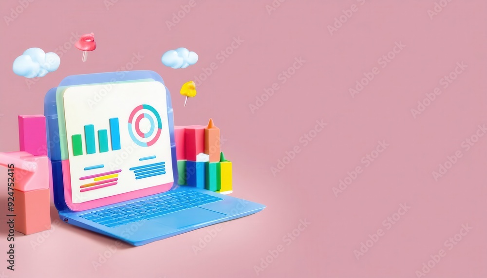 Colorful laptop displaying charts and graphs, representing data analysis and digital marketing strategies against a vibrant backdrop. Colorful laptop displaying charts and graphs, representing data analysis and digital marketing strategies against a vibrant backdrop.