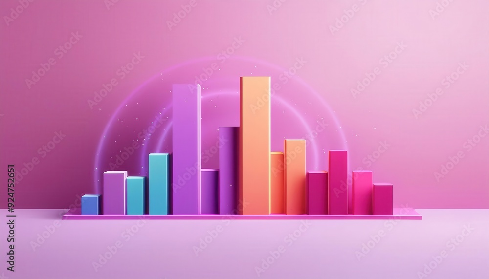 Fototapeta premium Vibrant and colorful bar chart in a soft pink setting, ideal for illustrating data analysis and business statistics visually.