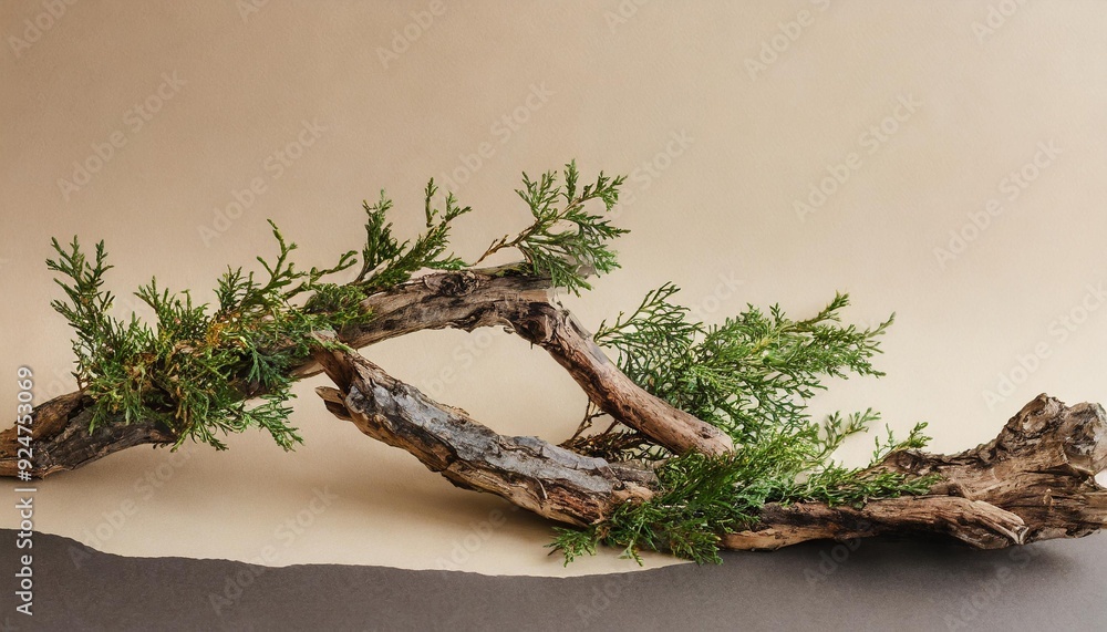 Fototapeta premium Earthy Sophistication: Juniper and Snags in Abstract Design