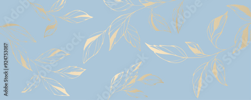 Banners with gold leaves on a blue background	