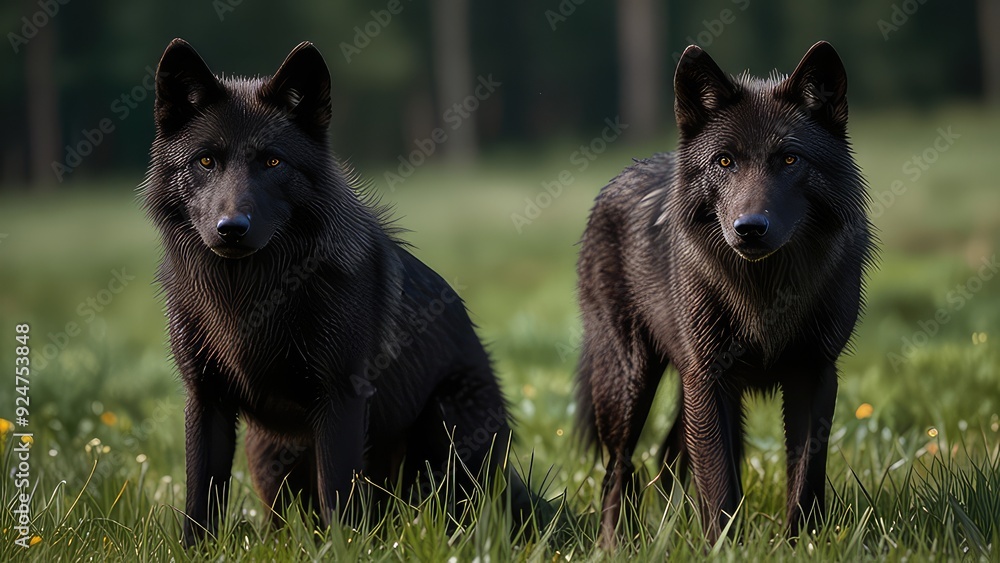 A series of striking black wolf portraits set against a clean white background, emphasizing the wolf's powerful features A series of striking black wolf portraits set against a clean white background, emphasizing the wolf's powerful features
