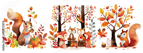 Autumn Woodland Animals with Squirrels and Foxes
