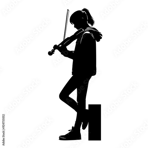 silhouette of a girl playing the violin
