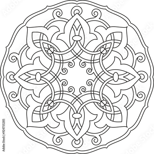 Round Pattern Mandala. Abstract design of Persian- Islamic-Turkish-Ara bic vector circle floral ornamental border, Circular ornamental arabic symbols, Geometric logo template
