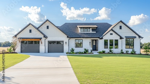 Wallpaper Mural A white brick suburban home with a driveway and green lawn. Torontodigital.ca