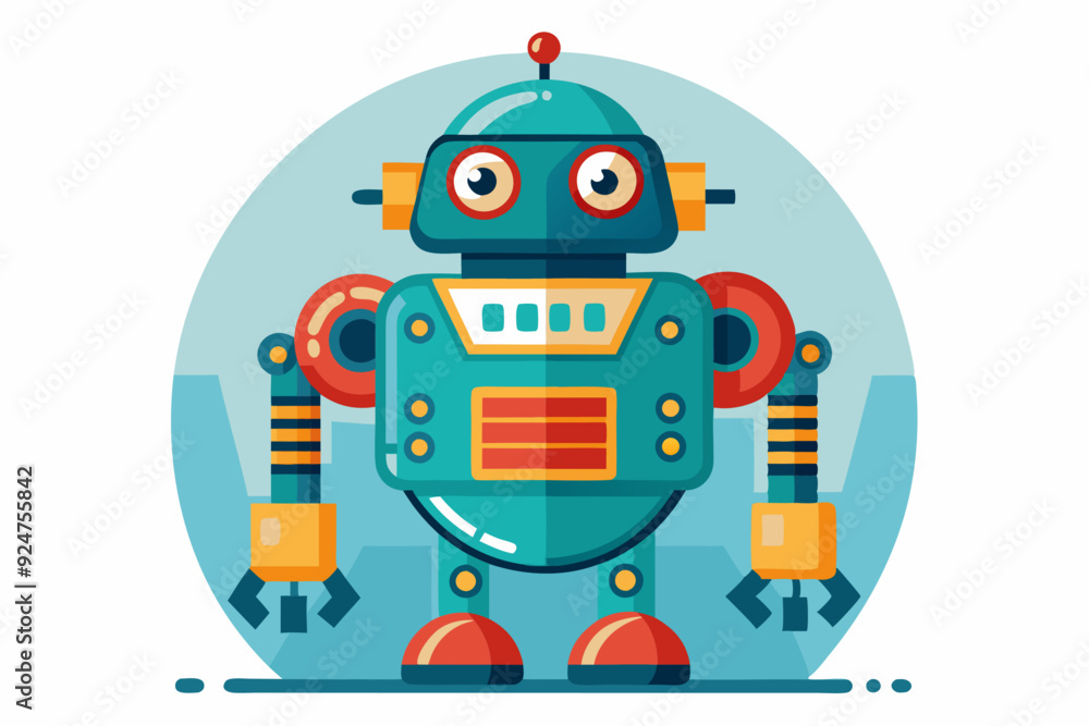 Naklejka premium Friendly cartoon robot with big eyes and antennas