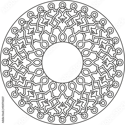 Round Pattern Mandala. Abstract design of Persian- Islamic-Turkish-Ara bic vector circle floral ornamental border, Circular ornamental arabic symbols, Geometric logo template
