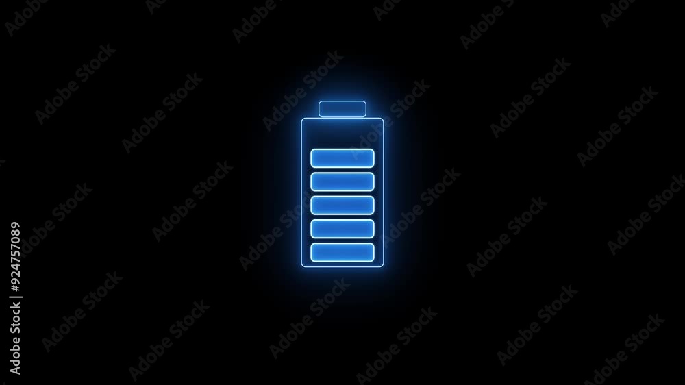 Neon battery charging icon animation.Neon battery fast charging. the neon battery charging on the black screen background Neon battery charging icon animation.Neon battery fast charging. the neon battery charging on the black screen background