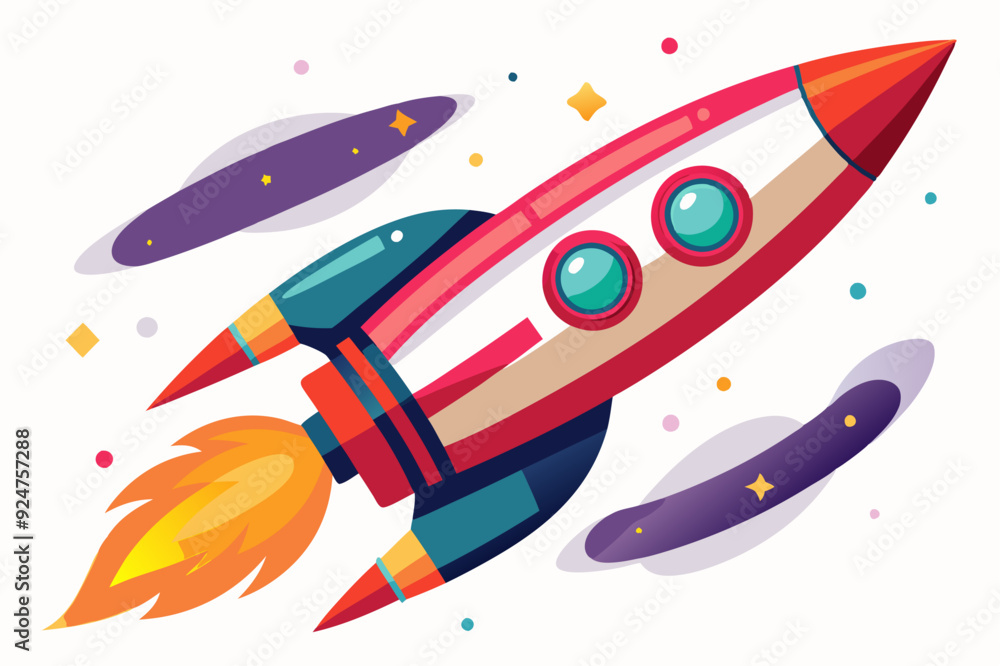 Red and Blue Spaceship Flying Through Space Red and Blue Spaceship Flying Through Space