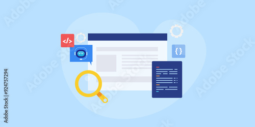 AI code assistant for web development, collect data and answering programming related suggestion and solution for software engineers, conceptual vector illustration.