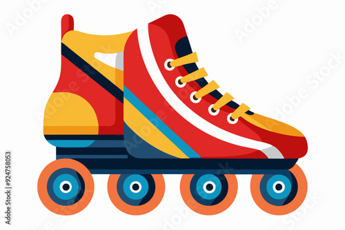 Red and Yellow Roller Skate with Four Wheels