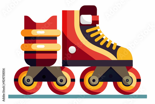 A Single Red and Yellow Inline Skate with Four Wheels