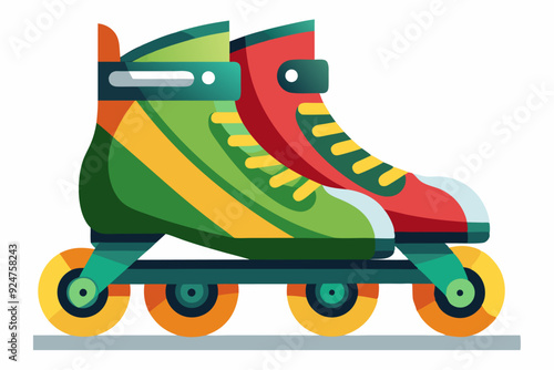 A Pair of Colorful Inline Skates with Yellow Wheels