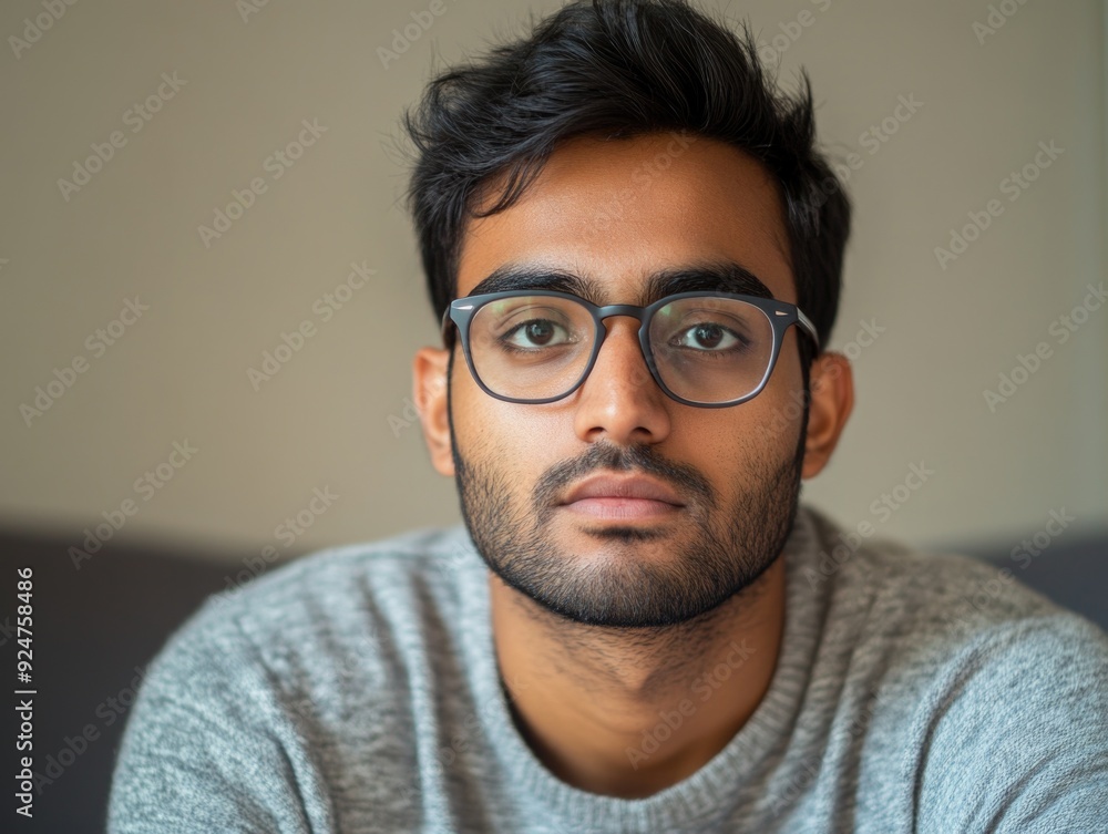 Candid Man in Glasses with Beard and Stubble Candid Man in Glasses with Beard and Stubble