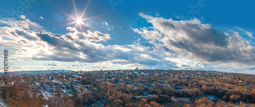 City winter views, mountains and hills, Ukraine