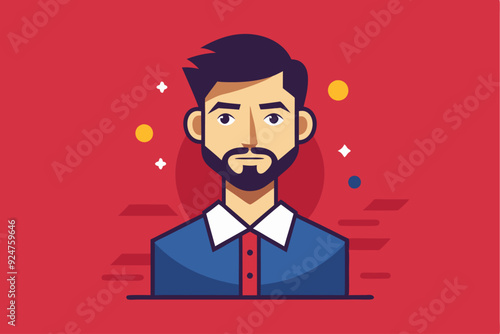 Flat Illustration of a Man with a Beard and Spiky Hair