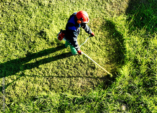 Принти на полотні Lawn mowing, aerial view