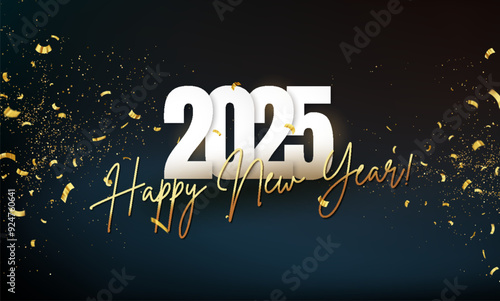 2025 Happy New Year Abstract shiny Gold glitter with Foil Confetti design element