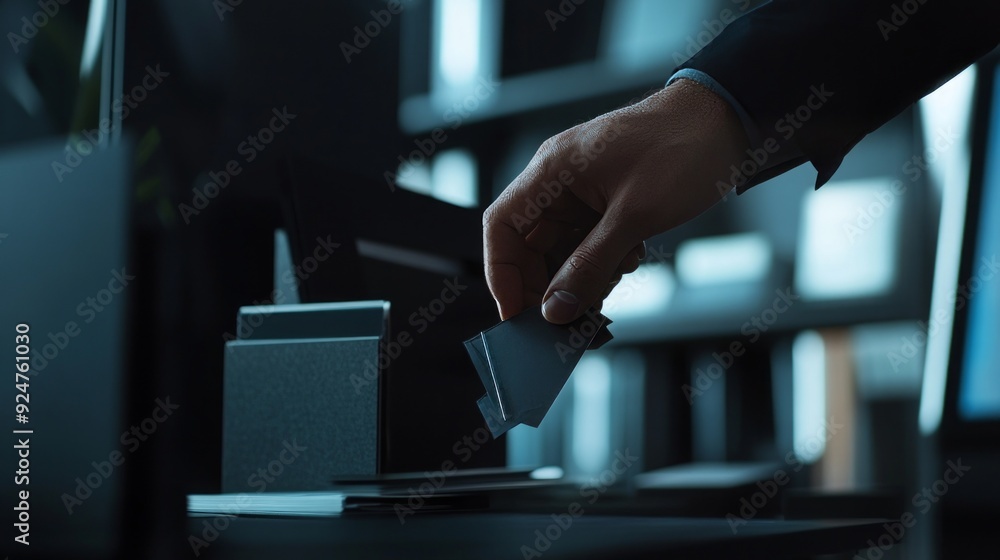 Businessman Holding Business Cards in Office
