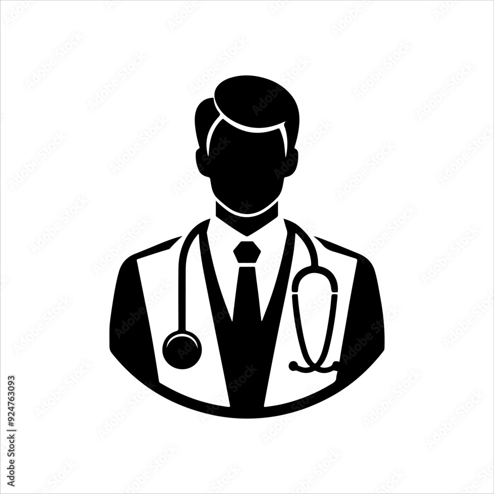 Young doctor icon with stethoscope silhouette vector illustration design on white background. Young doctor icon with stethoscope silhouette vector illustration design on white background.