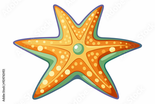 Cartoon Orange Starfish with Green Center