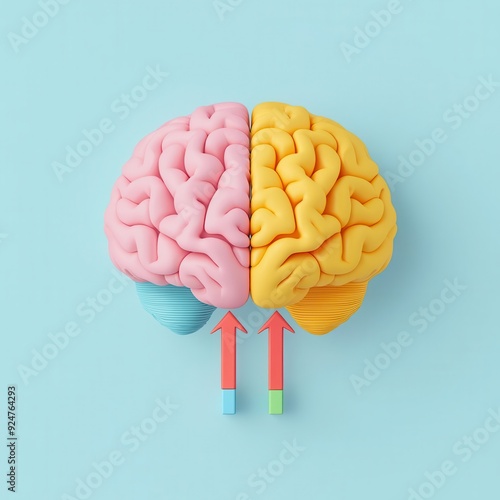 Brain with process map and arrows, stepwise analysis, 3D illustration photo