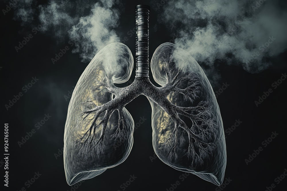 3d rendered illustration of lungs with cancer cells and smoke floating around them 3d rendered illustration of lungs with cancer cells and smoke floating around them