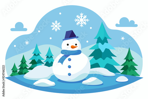 A Cheerful Snowman Standing in a Winter Wonderland
