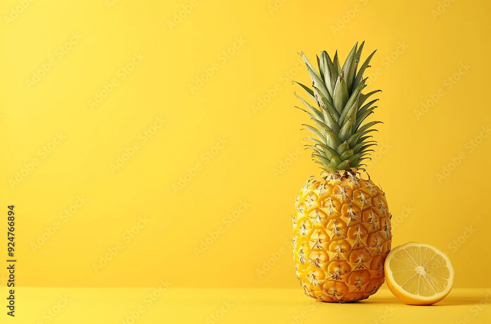 Pineapple on a yellow background with copy space Pineapple on a yellow background with copy space