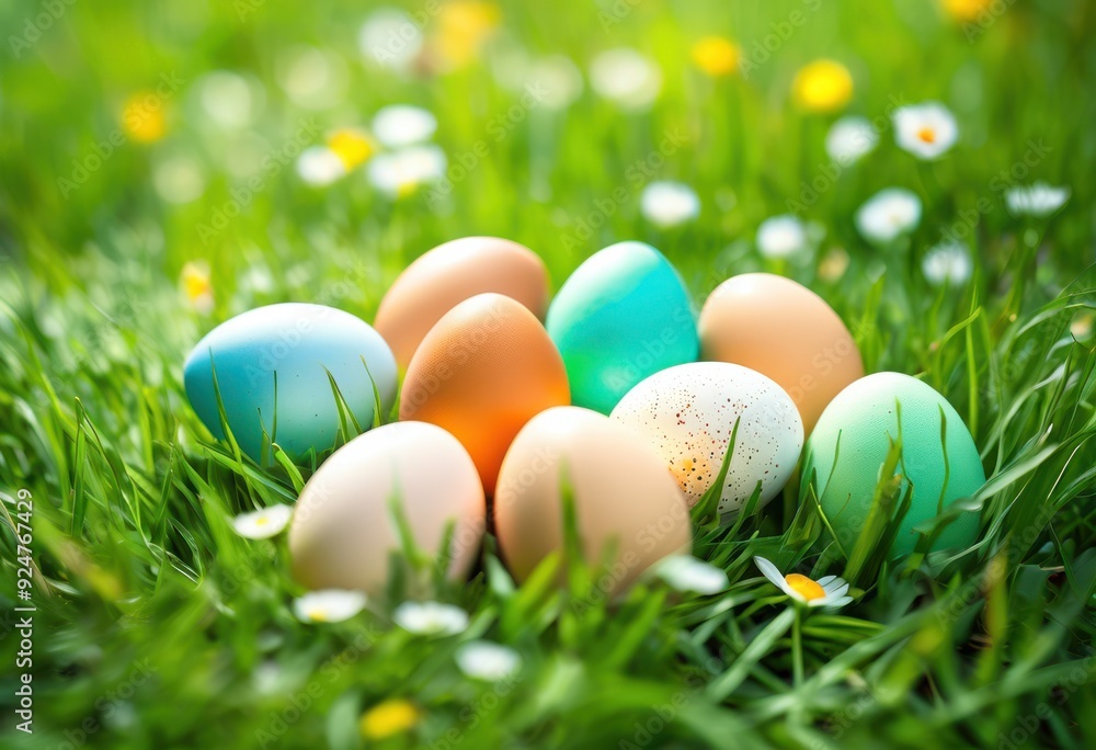 colorful pastel egg arrangement displayed lush green grass creating festive spring atmosphere, vibrant, decoration, nature, outdoor, holiday, floral, design colorful pastel egg arrangement displayed lush green grass creating festive spring atmosphere, vibrant, decoration, nature, outdoor, holiday, floral, design