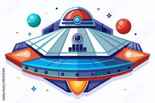 Cartoon Illustration of a Flying Saucer in Space