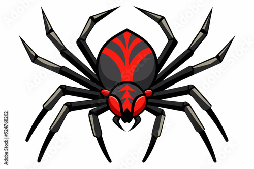 A stylized black spider with a red pattern on its back