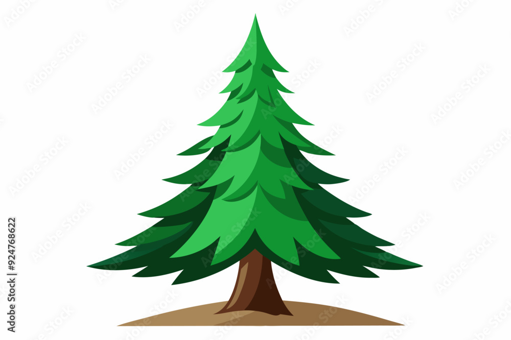 Obraz premium A Single Green Pine Tree with Brown Trunk