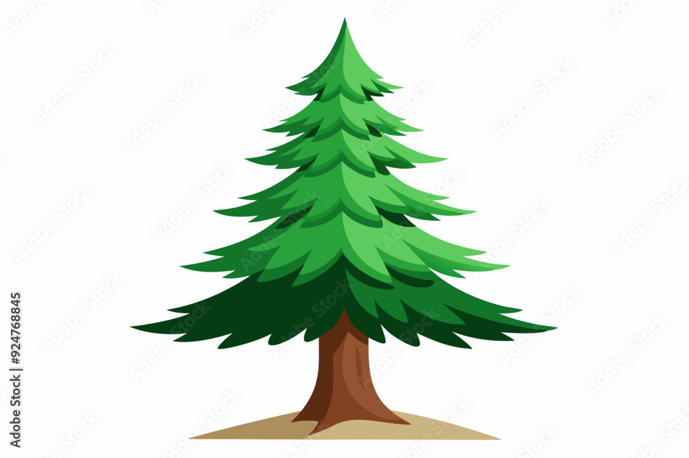 A Single Green Pine Tree with a Brown Trunk A Single Green Pine Tree with a Brown Trunk