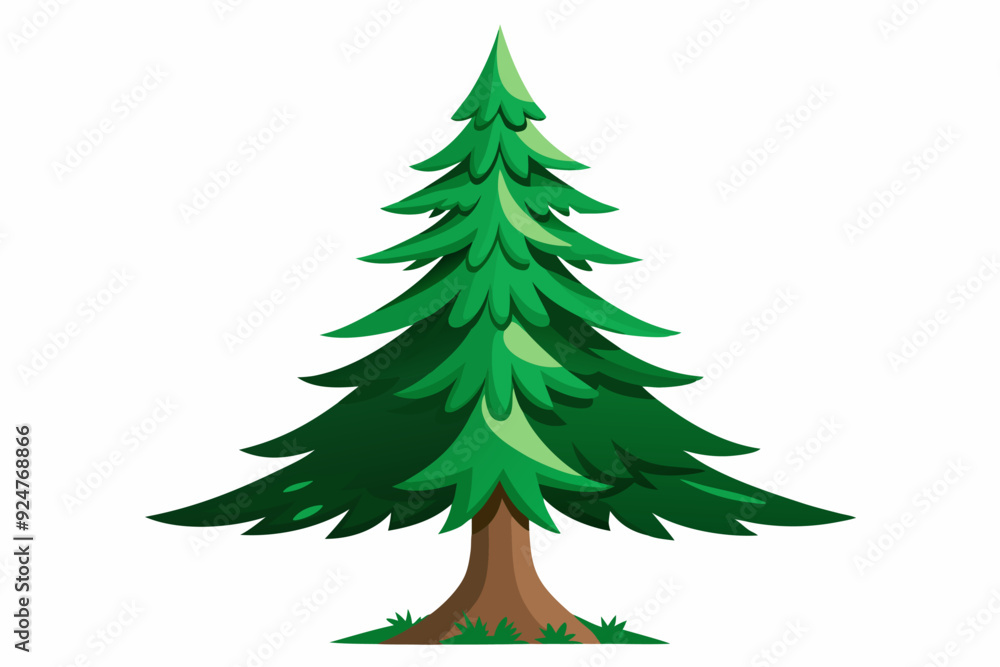 Obraz premium Cartoon Illustration of a Green Pine Tree