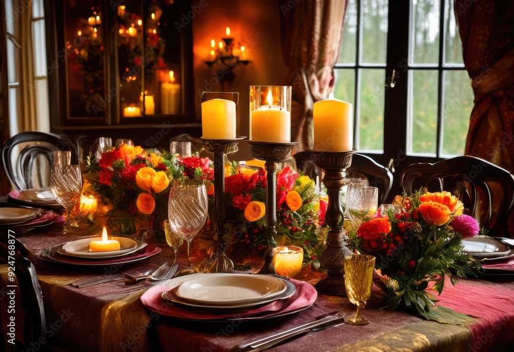 elegant festive table setting seasonal colorful beautiful centerpieces memorable celebration, decorations, candles, design, arrangement, dinner, party elegant festive table setting seasonal colorful beautiful centerpieces memorable celebration, decorations, candles, design, arrangement, dinner, party