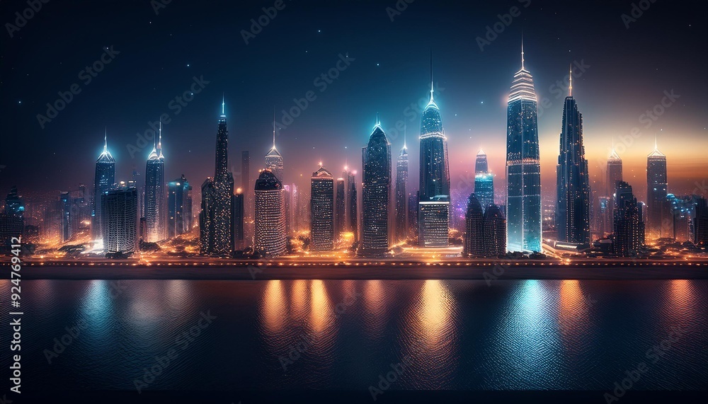City night view with reflections. City night view with reflections.