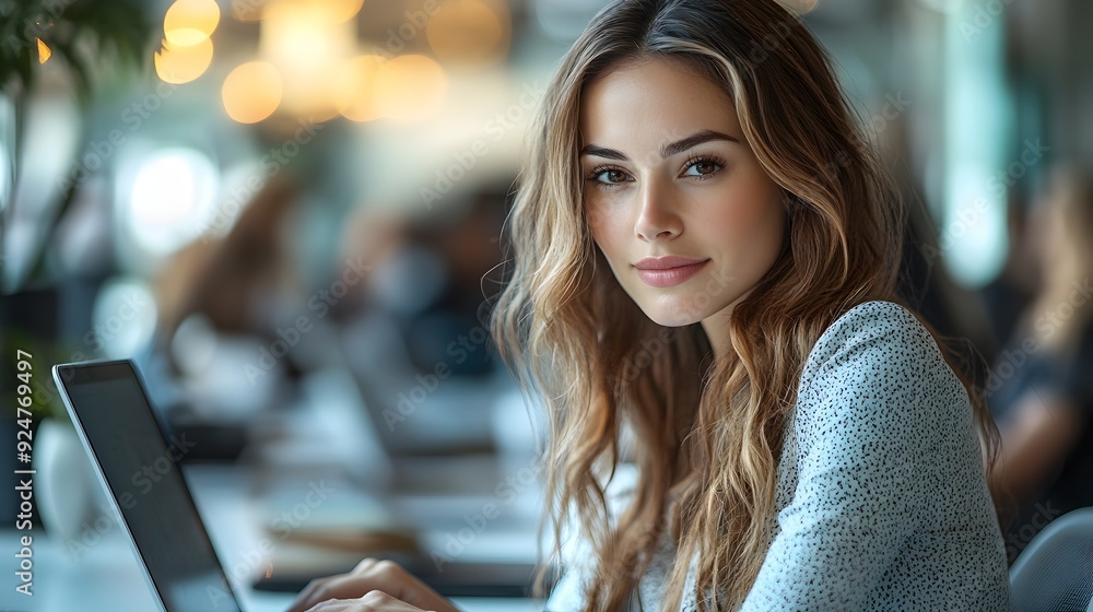 professional businesswoman immerses in work on her laptop at the office. business and technology, worker productivity, corporate culture professional businesswoman immerses in work on her laptop at the office. business and technology, worker productivity, corporate culture
