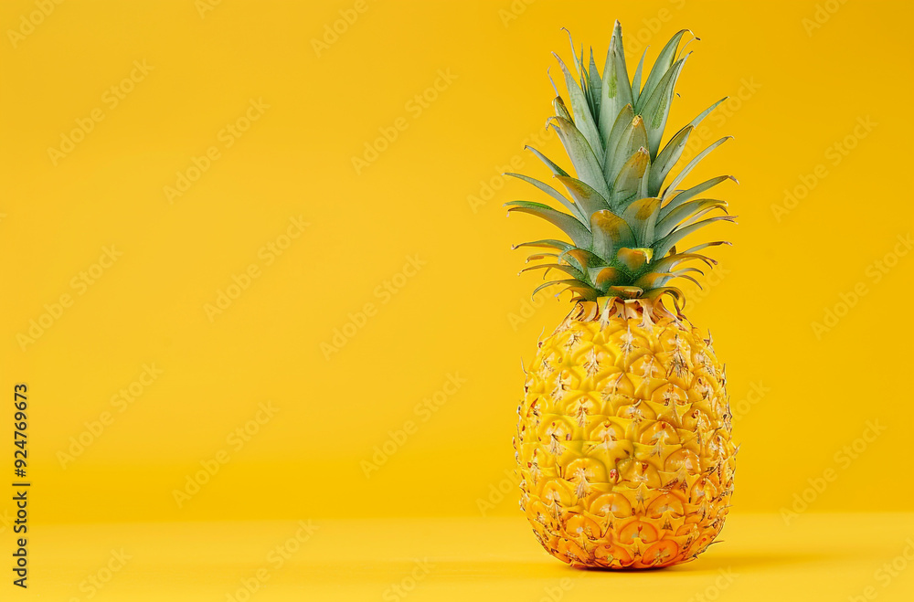 Pineapple on a yellow background with copy space