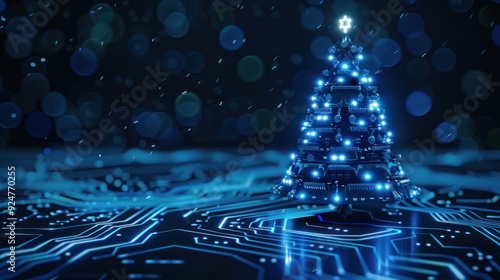 Cyberpunk Christmas Tree on a Circuit Board